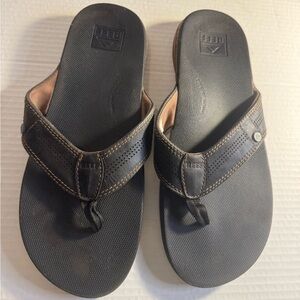 Reef Dark Flip Flops with Brown Stitching